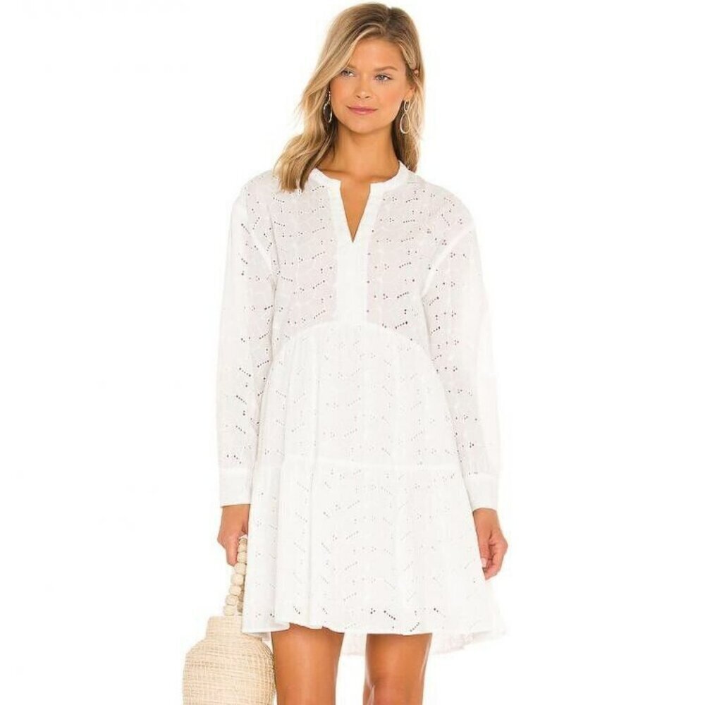Rails Layla White Eyelet Lace Embroidery Mini Summer Tiered Swing Mini Dress L